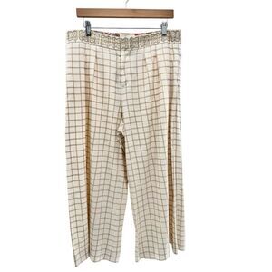 Elevenses Anthropologie Pants Womens Size 12 Wide Leg Linen Crop Cream Flowy